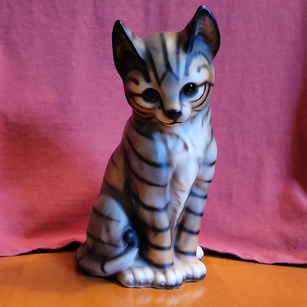 Striped Ceramic Cat Figurine